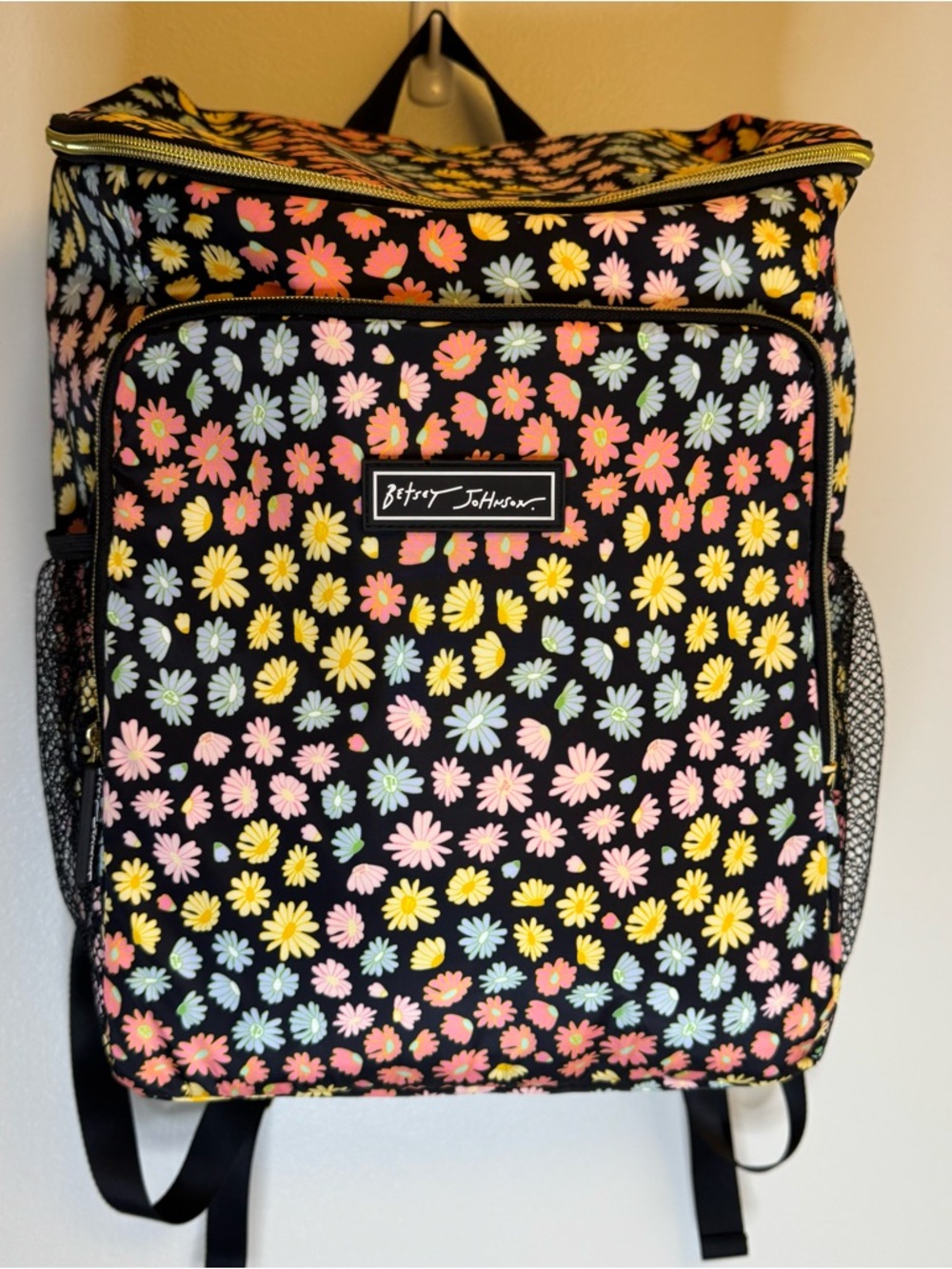 Betsey Johnson Black Floral Daisy Print Backpack